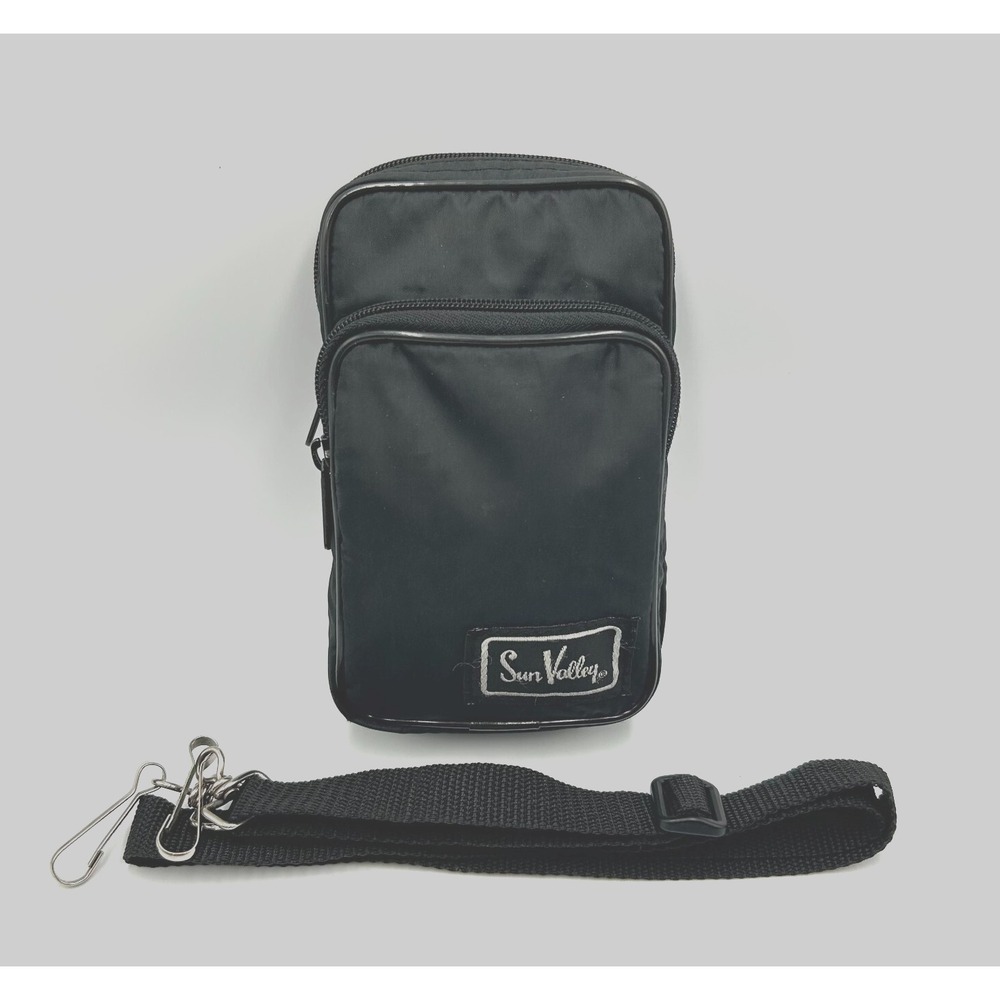 Vtg Sun‎ Valley Camera Bag  8"x4" Black Pad Pockets Shoulder Strap & Wrist Strap